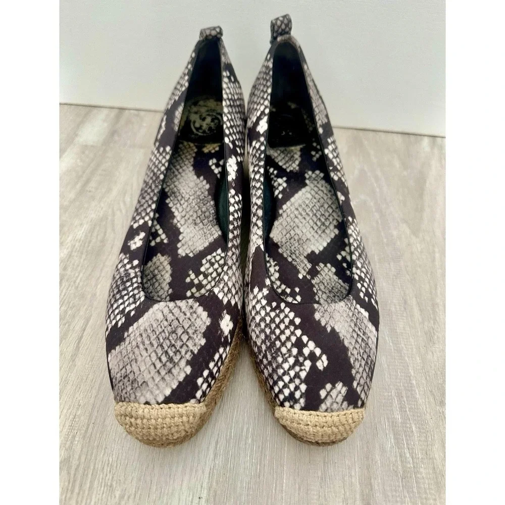 Tory Burch Womens 8.5 Heather Snake Print Wedge Espadrille Black‎ Grey